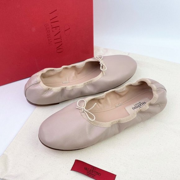 Valentino Rockstud Beige Leather Ballet Ballerina Flats - Picture 1 of 7